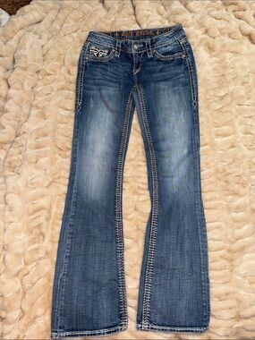 Rock Revival Women's Dark Blue Flare Jeans with Contrast Stitching